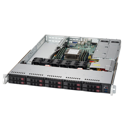 Supermicro SuperServer 1019P-WTR 1U Rackmount Barebone Server with Dual 10G Ethernet, IPMI, 10 x 2.5" Drive Bays, 1 x M.2 NVMe, Redundant PSU, Single Socket P Intel Xeon Purley CPU