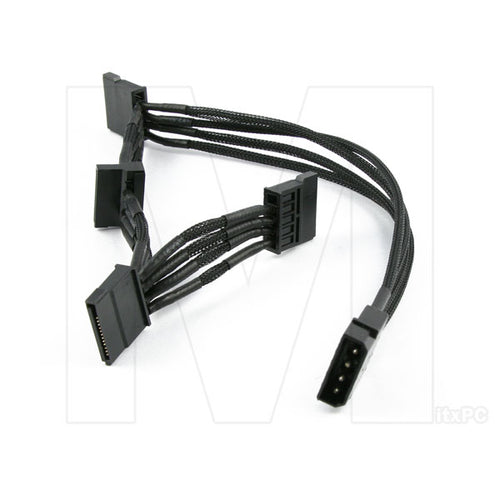 7" Single Braid Sleeved 4pin to Quad SATA Adapter Cable