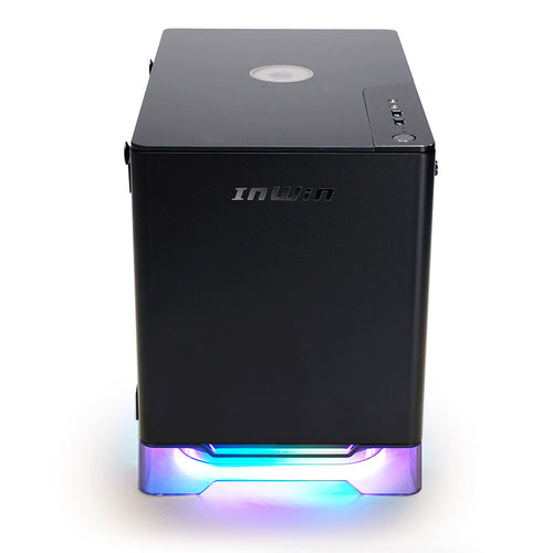 InWin A1 Plus Black Mini ITX Chassis, Tempered Glass Side, Qi Charging Station, RGB Stand, 650W PS
